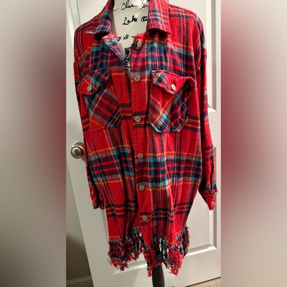 Thrill Jeans Red Plaid Flannel shacket